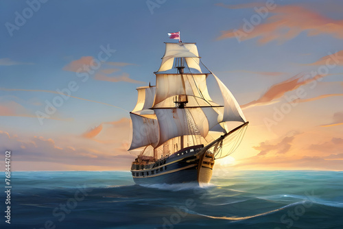 ship in the sea  ship  boat  sea  sail  sailing  sailboat  ocean  water  yacht  sunset  pirate  vessel  travel  tall  nautical  cruiseAi generated 