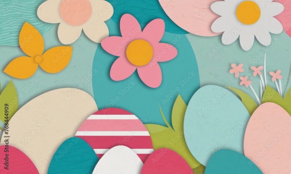 Fototapeta premium Easter eggs and flowers /Happy Easter texture