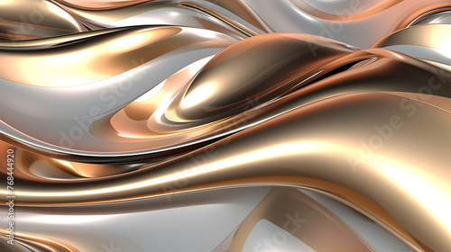 Digital technology liquid metal forms gold abstract graphics poster web page PPT background with generative