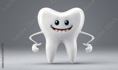 White cartoon tooth, dental character