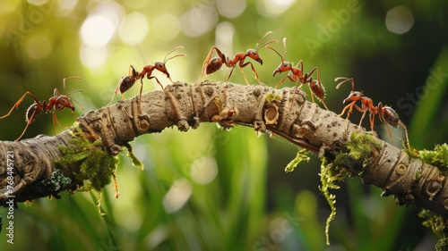 team work, ants constructing bridge.