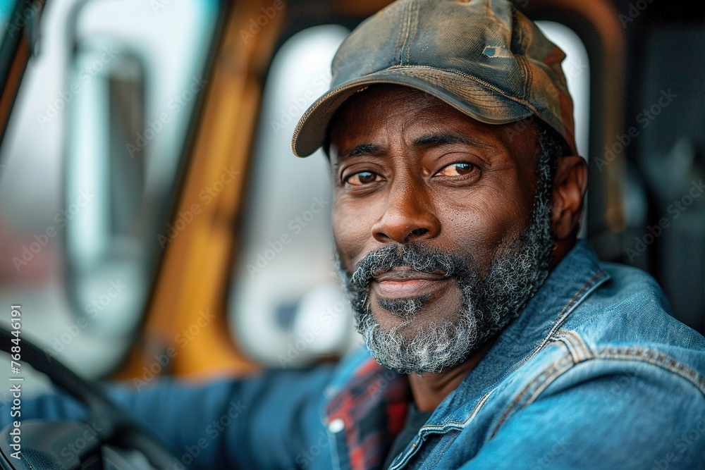 A smiling male truck driver. A smiling male truck driver.
