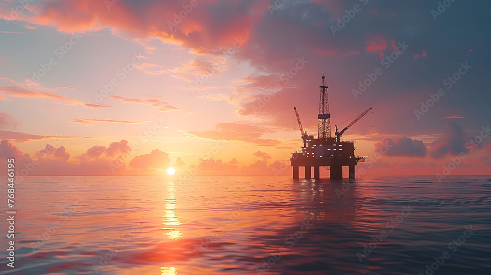 oil rig drilling platform at sunset , generative ai oil rig drilling platform at sunset , generative ai
