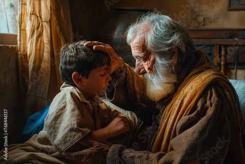 Old Isaac blessing his son Jacob.