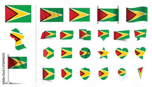 Free Download set of Guyana flag, flat Icon set vector illustration. collection of national symbols on various objects and state signs. flag button, waving, 3d rendering symbols - GFXLoad