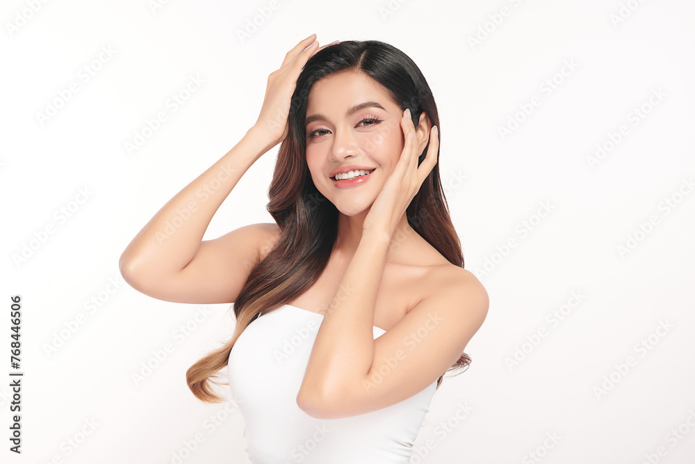 Beautiful young asian woman with clean fresh skin on white background, Face care, Facial treatment, Cosmetology, beauty and spa, Asian women portrait. Beautiful young asian woman with clean fresh skin on white background, Face care, Facial treatment, Cosmetology, beauty and spa, Asian women portrait.