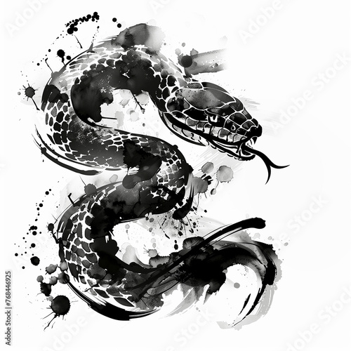 蛇の筆書きのモノクロイラスト「AI生成画像」 © kai