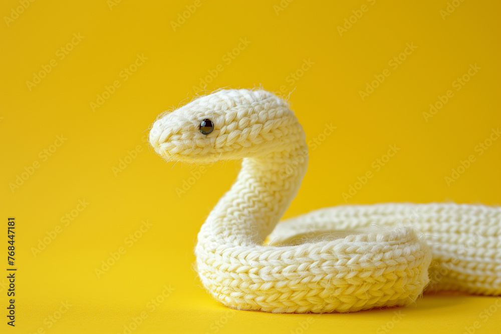 Fototapeta premium 毛糸の蛇の人形「AI生成画像」