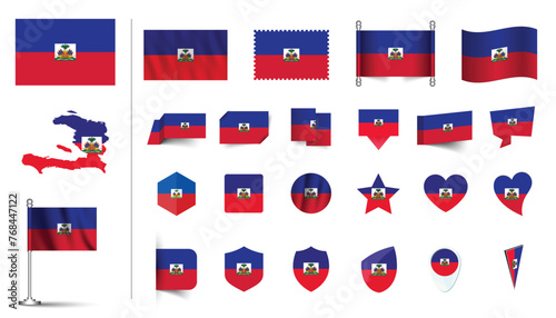 set of Haiti flag, flat Icon set vector illustration. collection of national symbols on various objects and state signs. flag button, waving, 3d rendering symbols Free Download set of Haiti flag, flat Icon set vector illustration. collection of national symbols on various objects and state signs. flag button, waving, 3d rendering symbols - GFXLoad