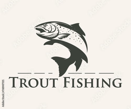Rainbow Trout logo, Black and White Trout fish jumping out of the water, Great for your rainbow fishing activity.
