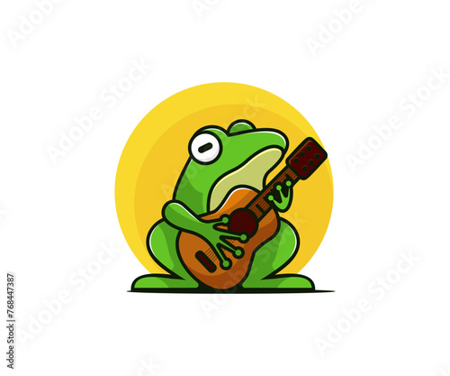 Frog playing Guitar Logo Vector, Fresh and Clean Frog playing Guitar Logo Vector