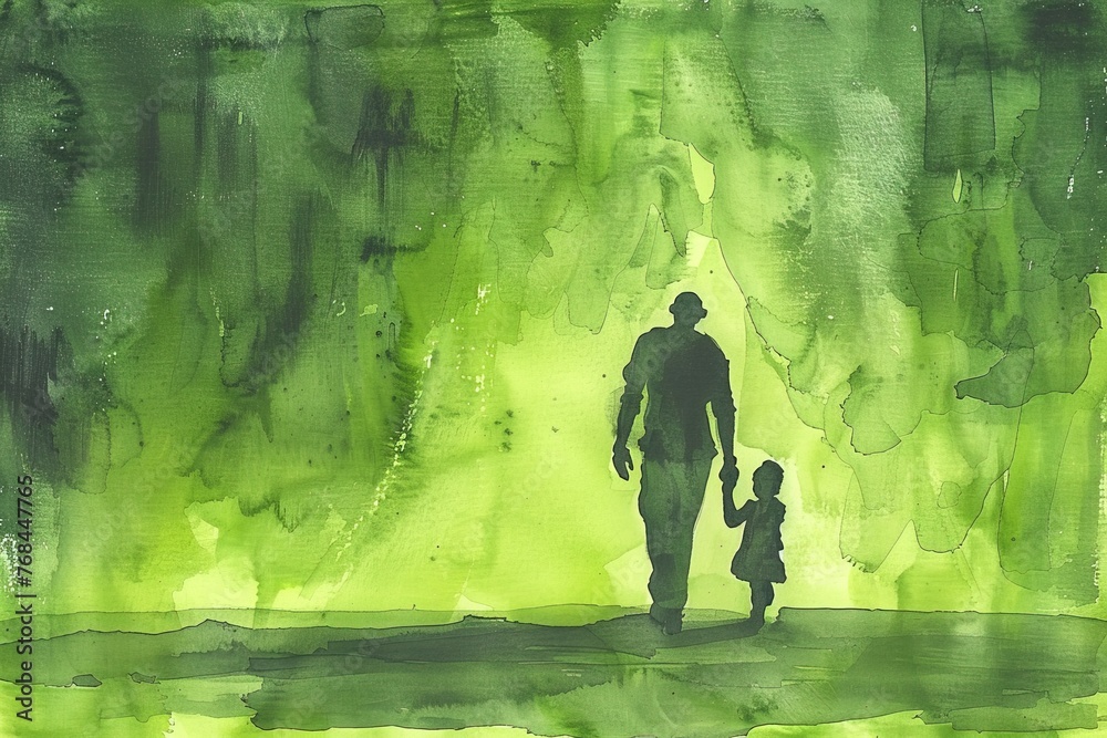 Green Father day oriented background, watercolor painting.