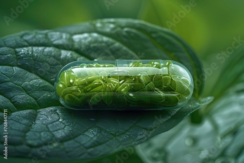 Green leave vitamin in capsule.