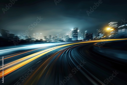 Motion blur night lights on highway road.