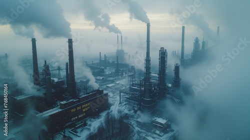 factory with smoking chimneys industrial landscape photo
