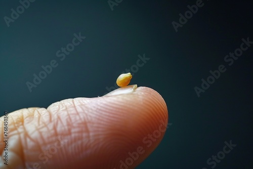 Small mustard seed on finger. Faith the size of a mustard seed.