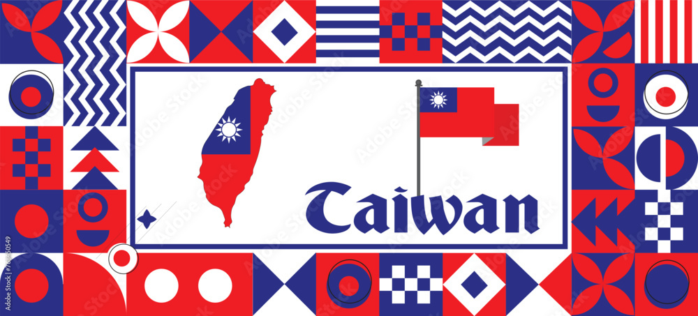 Taiwan Map flag independence day geometric Country web banner corporate abstract background design with flag theme. Country Vector Illustration