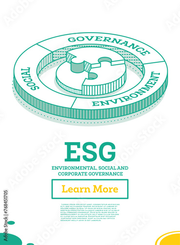 ESG Concept of Environmental, Social and Governance. Sustainable Development. Isometric Outline Concept. Green Color.