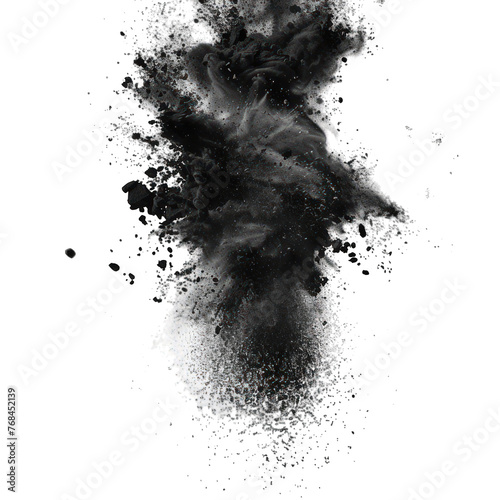 Splash of black dust on white isolated, background. png