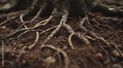 Close Up of Tree Roots in Soil. Cut, Root, Brown, Closeup, Dirt, Earth, Ecology, Ecological, Environment, Environmental, Groud, Nature, Plant, Surface, Structure, Growing
 photo