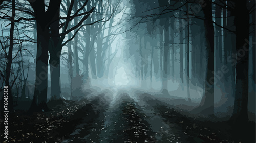 A fairy tale forest on a foggy day flat vector