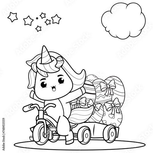 Easter unicorn coloring page for kids