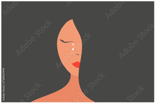 Crying woman face with tears. Sadness and depression, broken heart feeling and stop violence against woman concept
