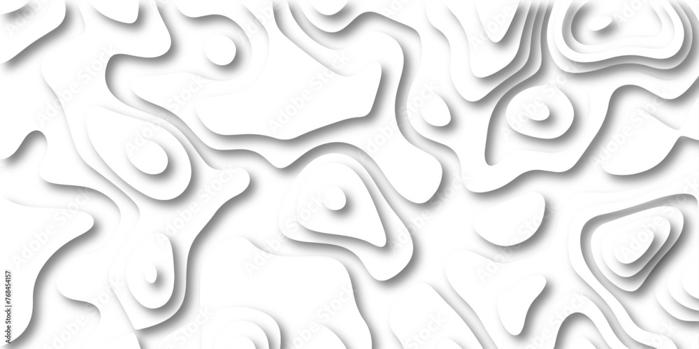 Abstract wavy line 3d paper cut white background with shadows. Abstract realistic papercut decoration textured with wavy layers. Topographic contour lines vector map seamless pattern vector.