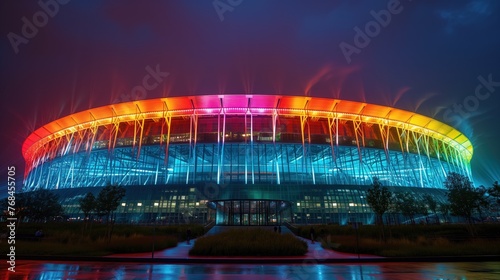 Olympic stadium illuminated exterior photo