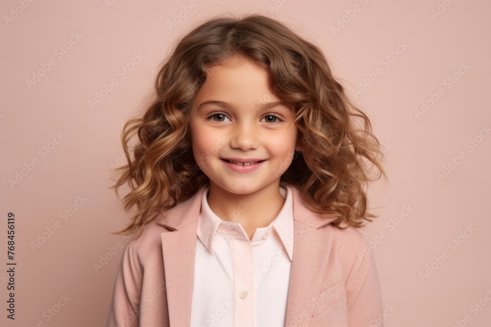 Portrait of a cute little girl with curly hair on a pink background Portrait of a cute little girl with curly hair on a pink background