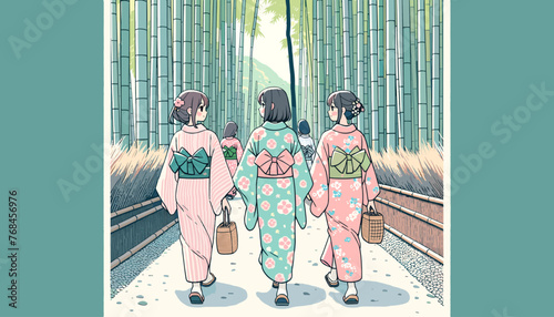 Obraz na plátně The concept of Kyoto in summer and the image of a woman in a yukata
