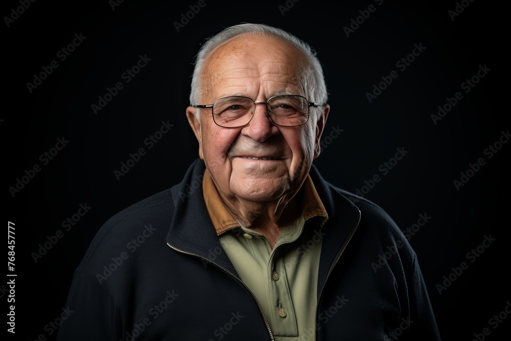 Portrait of an old man with glasses on a black background. Portrait of an old man with glasses on a black background.