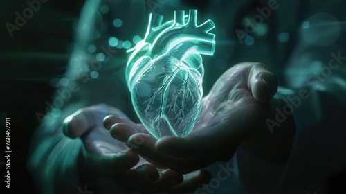 Healthcare professional reveals a holographic heart, symbolizing breakthroughs in cardiac health 3d illustration