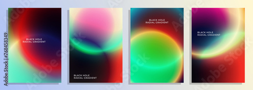 abstract colorful black hole radial grainy gradient cover poster background design set.