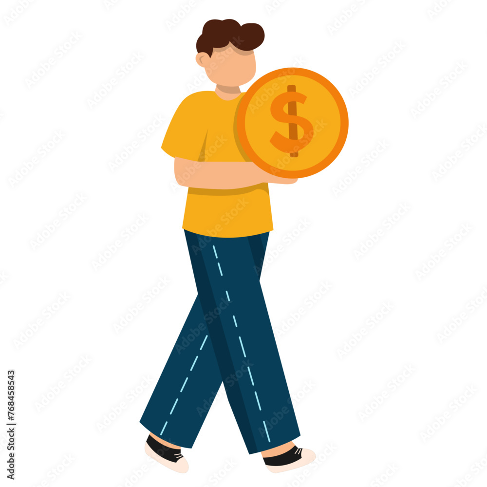 cartoon vector illustration of man walking with money cartoon vector illustration of man walking with money