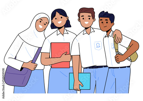 .illustration of a group of diverse young high school students