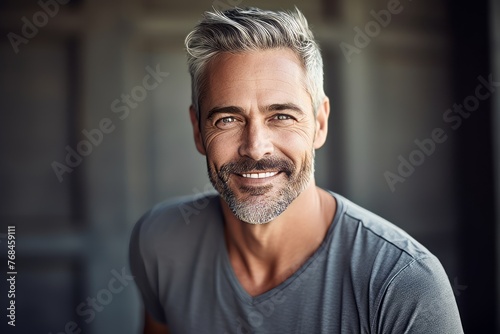 Portrait of a handsome mature man with grey hair and beard. photo