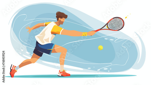 Cartoon man in action with racket in hand ready to hit
