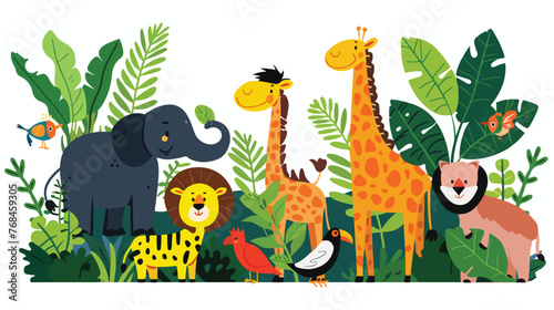 cartoon scene with jungle animals being together illus photo
