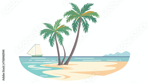 Coconut tree at the beach flat vector