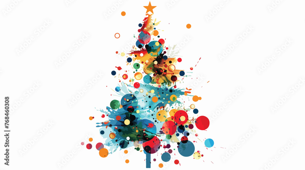 Colorful Christmas tree flat vector isolated on white
