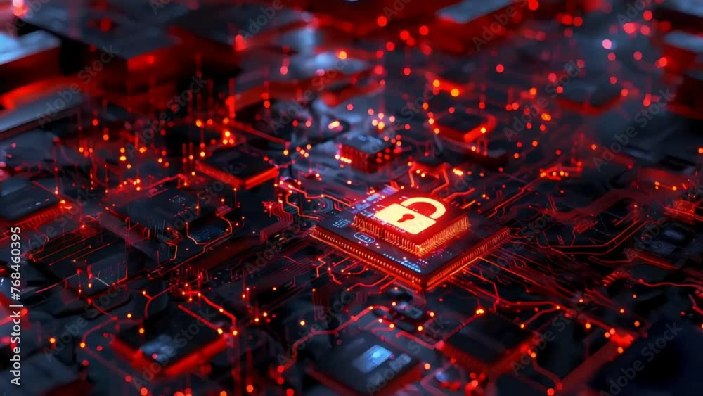 A CPU hardware lock, a cybersecurity measure, protects computer systems from cyber threats, ensuring privacy. Presented through captivating 3D animation