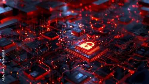 A CPU hardware lock, a cybersecurity measure, protects computer systems from cyber threats, ensuring privacy. Presented through captivating 3D animation photo