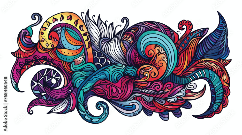 Colorful zentangle doodle sketch. Tattoo sketch. Ethni