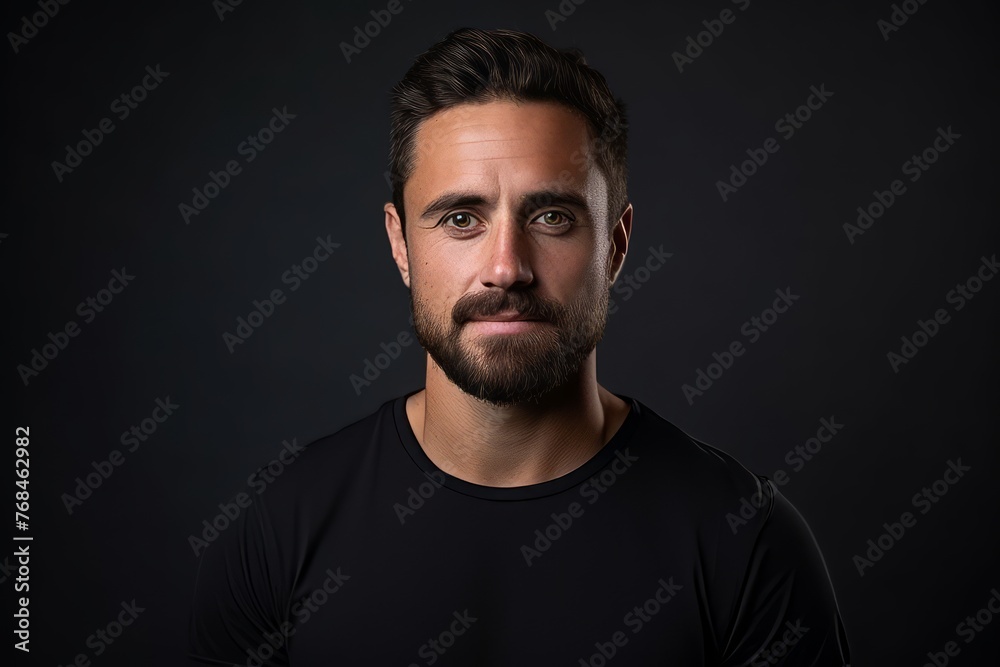 Portrait of a handsome bearded man on a dark background. Men's beauty, fashion.