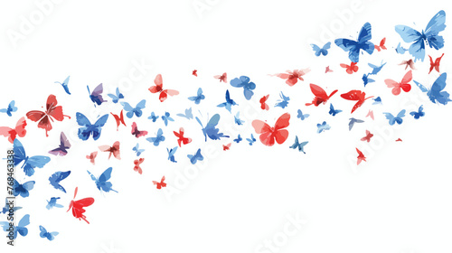 Fototapeta Naklejka Na Ścianę i Meble -  Group of butterflies flying through the air on a white