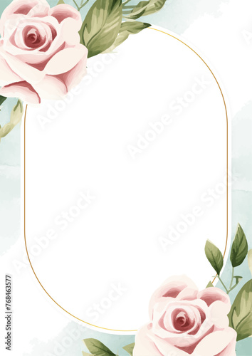 Pink green and white wreath background invitation template with flora and flower