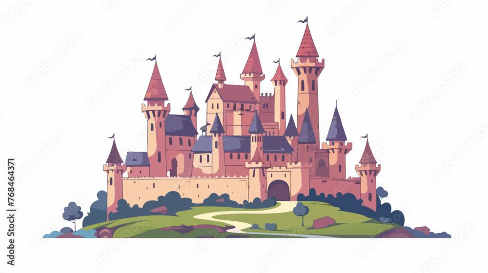 distant fantasy castle flat vector isolated on white 