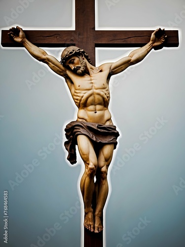 Jesus christ on cross White and Blue Background 