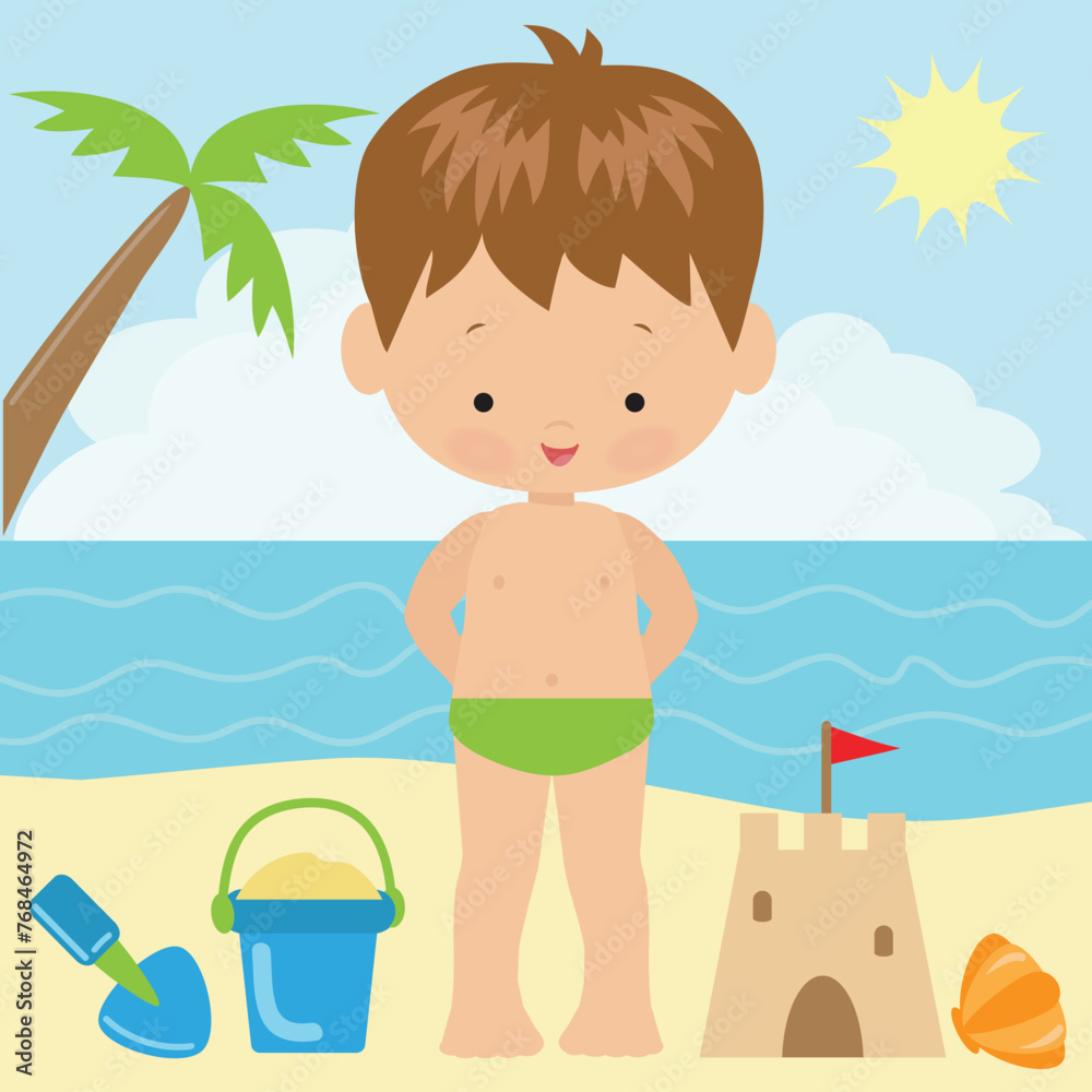 Summer boy vector cartoon illustration